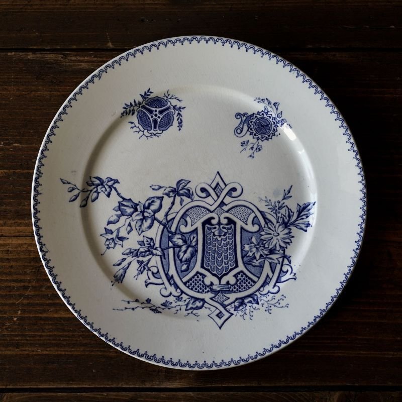 画像1: 藍色デザート皿　花と紋章