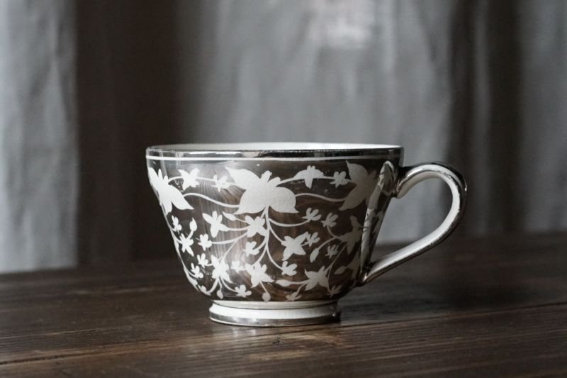 画像1: Langeais 植物柄 銀彩 コーヒーカップ