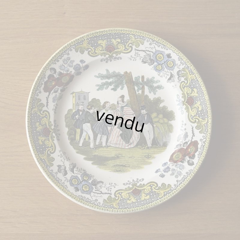 画像1: Creil 手彩色グリザイユ皿　φ20.6cm