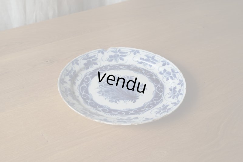 画像1: Delft 18世紀 青絵皿 φ22.4cm