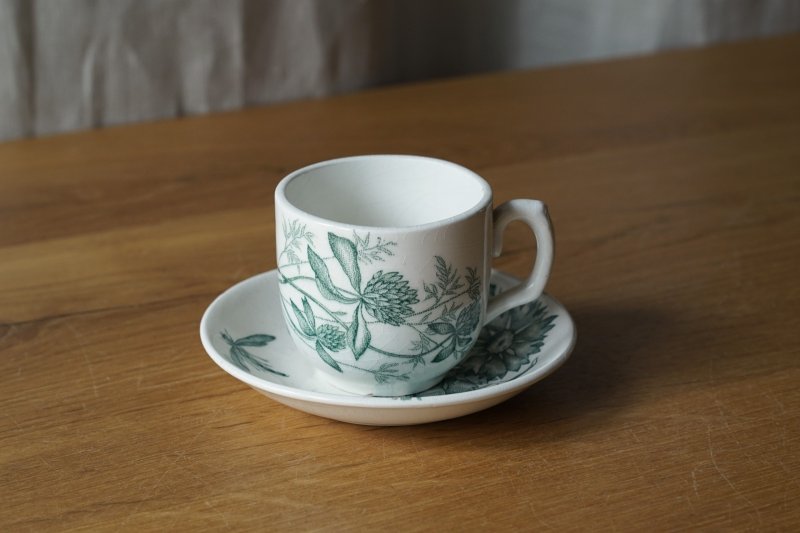 画像1: 花鳥柄ディネット陶器 カップ&ソーサー