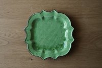 南仏陶器 緑釉 変わり角皿 小さめサイズ