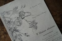 バラのデッサンと手書き文字のある一葉 1912年