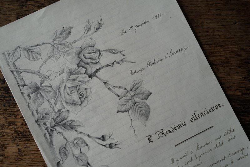 画像1: バラのデッサンと手書き文字のある一葉 1912年