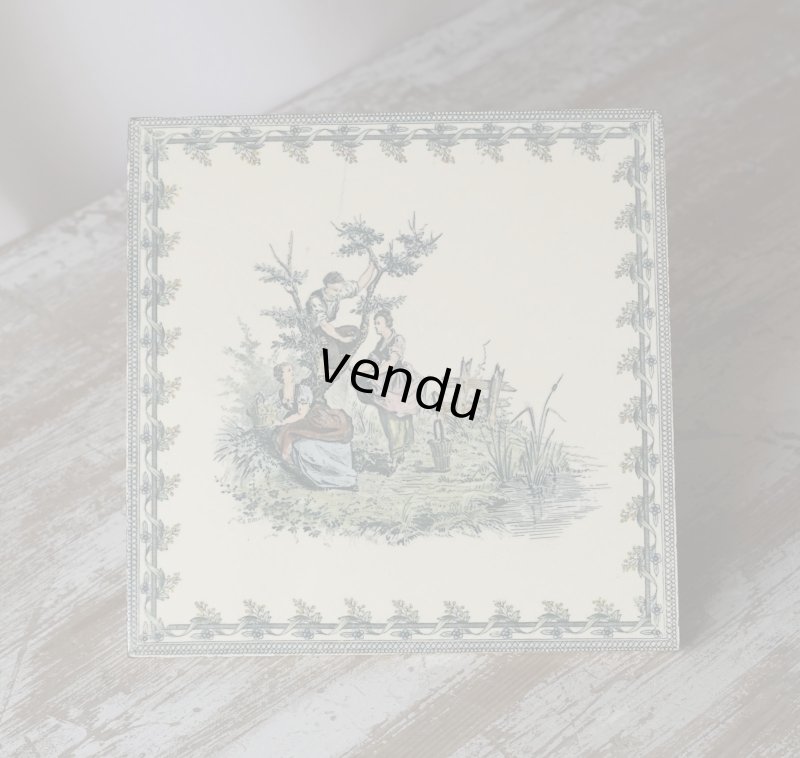 画像1: Creil&Montereau 手彩色 タイル 20.2×20.2cm