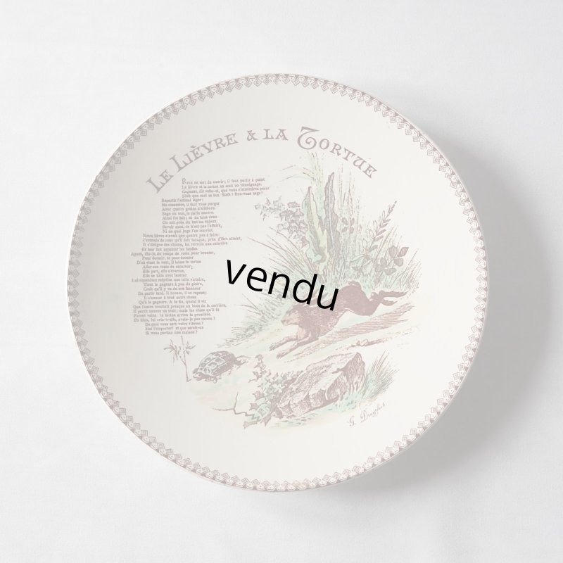 画像1: George Dreyfus ラ・フォンテーヌ寓話 うさぎとかめ 絵皿 φ20cm  