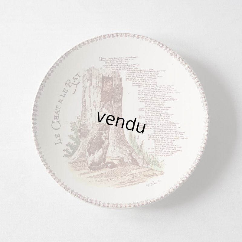 画像1: George Dreyfus ラ・フォンテーヌ寓話 猫とネズミ 絵皿 φ20cm  