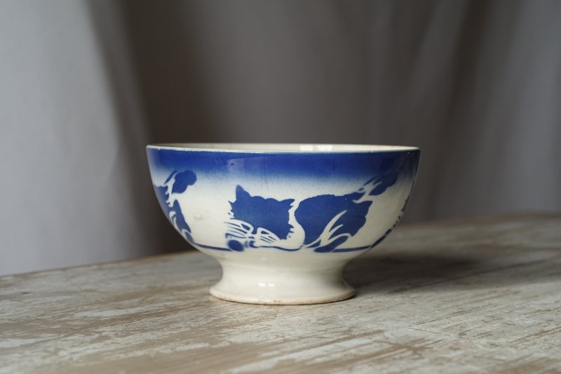 画像1: Badonviller 青 猫 カフェオレボウル