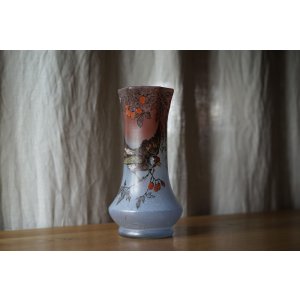 画像:  Legras 鳥と木の実 ガラス花瓶 h27cm