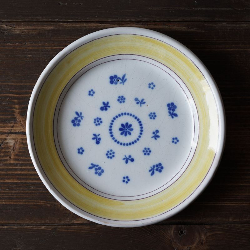 画像1: 南仏陶器 輪線青小花柄皿 φ21.cm